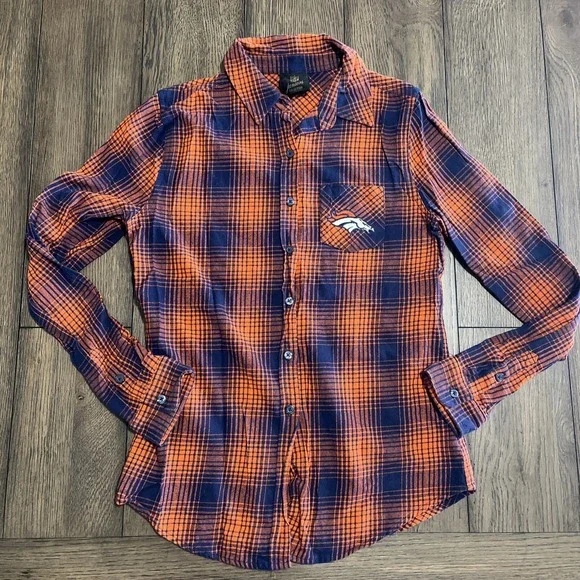 NFL Juniors Collection Denver Broncos Plaid Flannel Button Up Shirt Size 7-9 - Picture 2 of 7